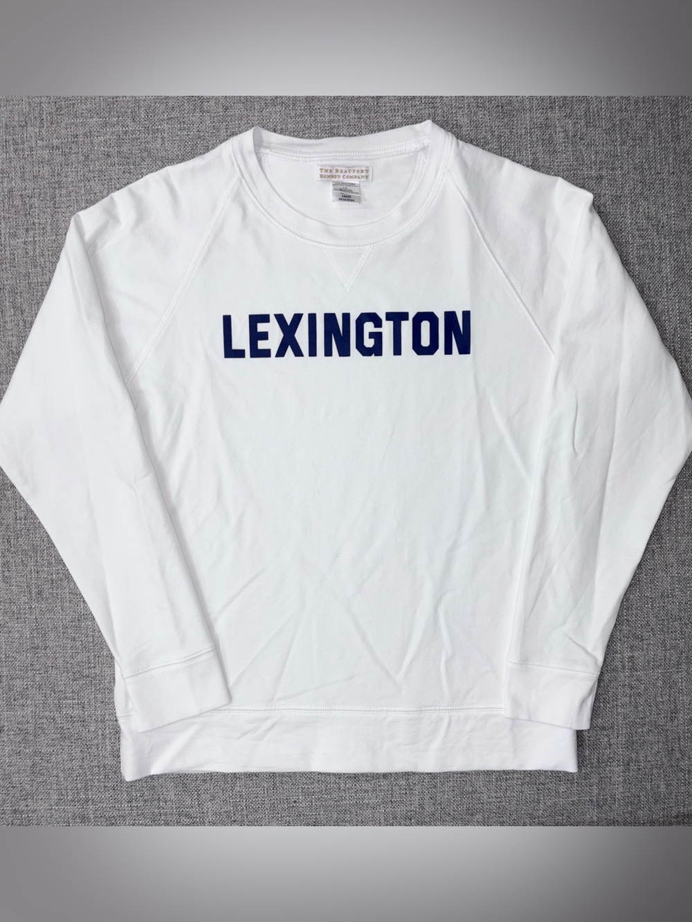 The Beaufort Bonnet Company White Crewneck with Navy 'LEXINGTON' Logo